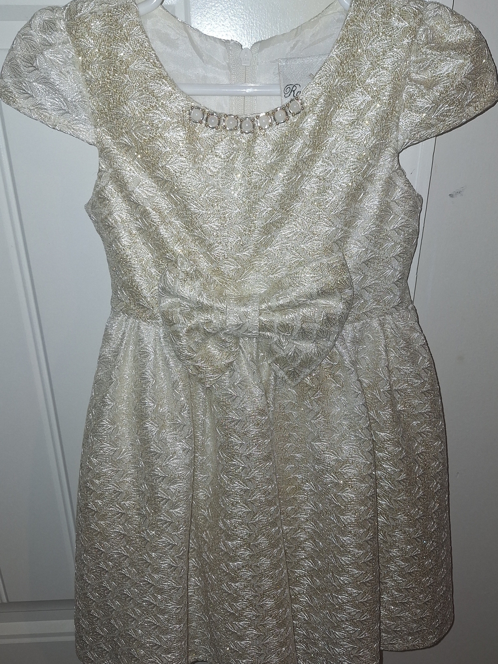 Others Follow Ivory and Gold Metallic Party Dress with Bow